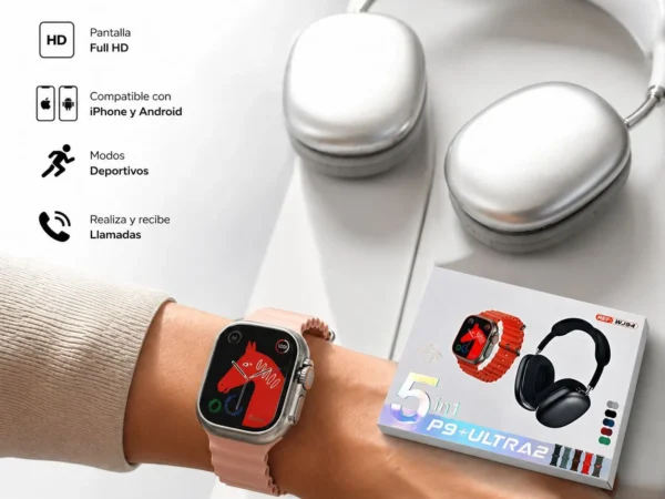 Smartwatch P9 Ultra 2 + Audífonos Inalámbricos | Reloj Inteligente con Llamadas Bluetooth, Pantalla HD y Monitoreo de Salud