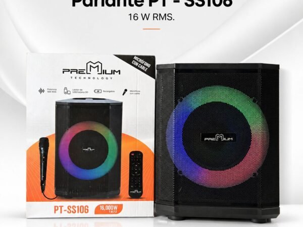 Parlante Bluetooth 6.5” PT-SS106 Recargable 10W RMS con Micrófono, USB, SD, FM y Control Remoto
